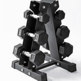 3 Pairs Rubberised Hex Dumbbells & Rack Set