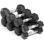 12 Pairs (2.5kg -30kg) Rubberised Hex Dumbbells Set