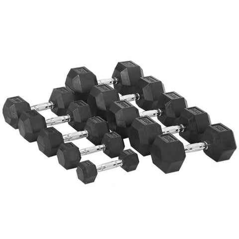 12 Pairs (2.5kg -30kg) Rubberised Hex Dumbbells Set